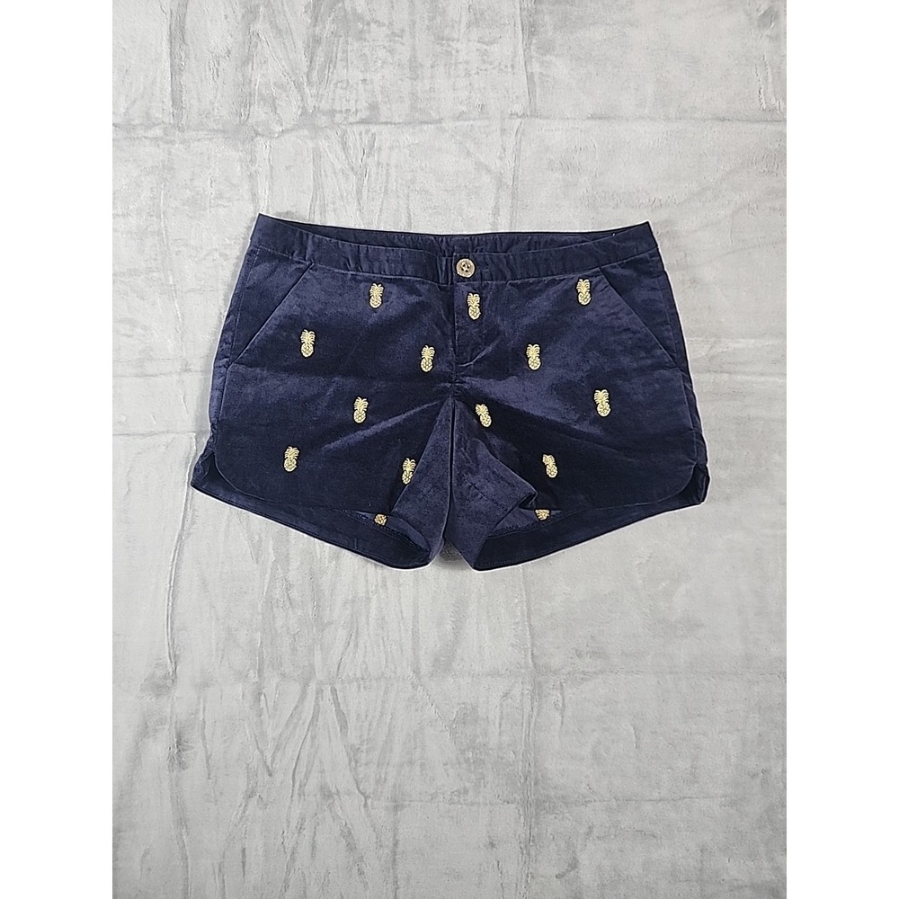 Lilly Pulitzer Adie Shorts Navy Velvet with Gold Embroidered Pineapples size 0